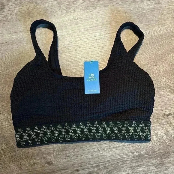 Cupshe Wide Straps Longline Bandeau & High Waist Hipster Bikini Set Size S Black - Picture 7 of 15